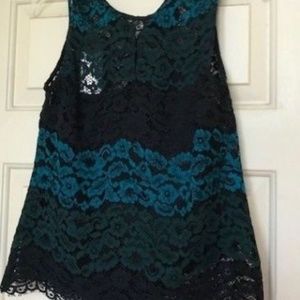 Banana Republic Lace Top Blk Grn Size xs